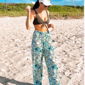 Beach Riot The Blue Lagoon Floral Print Beach Rayon Pants Women’s Size Large